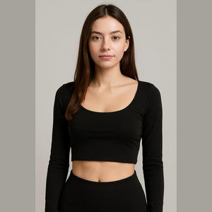 Forever 21 Crop Top - Women's M - Black Knit Long Sleeve